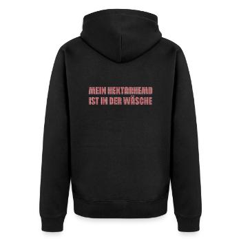 Hektarhemd Ersatzklamotte - Unisex - Unisex Premium Bio Zip Hoodie - Schwarz - Hinten - Nico (187cm)