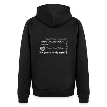 Affirmation Energie - Unisex Premium Bio Zip Hoodie - Schwarz - Hinten - Nico (187cm)