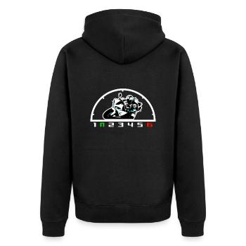 R1 1UP6DOWN - Unisex Premium Bio Zip Hoodie - Schwarz - Hinten - Nico (187cm)