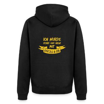 SPÄTZLE & SOß - Unisex Premium Bio Zip Hoodie - Schwarz - Hinten - Nico (187cm)