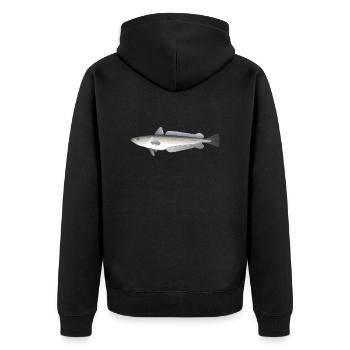 Seehecht_Natur - Unisex Premium Bio Zip Hoodie - Schwarz - Hinten - Nico (187cm)