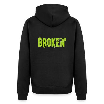Broken - Unisex Premium Organic Zip Hoodie - black - Back - Nico (187cm)