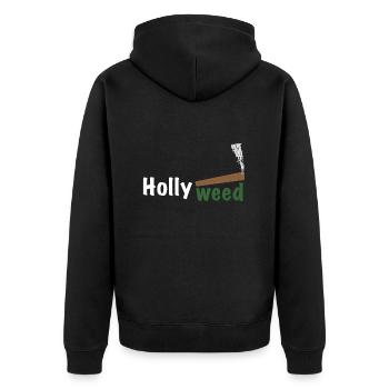 HollyWeed white - Unisex Premium Bio Zip Hoodie - Schwarz - Hinten - Nico (187cm)
