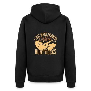 Wasservogel-jagdsaison-enten-jagd-zitat - Unisex Premium Bio Zip Hoodie - Schwarz - Hinten - Nico (187cm)