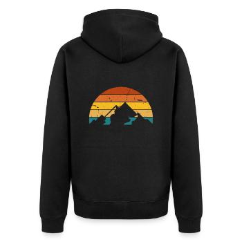 Retro-Berg - Unisex Premium Bio Zip Hoodie - Schwarz - Hinten - Nico (187cm)