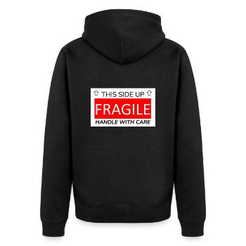 zerbrechlich - Unisex Premium Bio Zip Hoodie - Schwarz - Hinten - Nico (187cm)