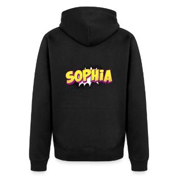 Sophia benutzerdefinierter Name Comic-Buch-Stil Pop-Art, - Unisex Premium Bio Zip Hoodie - Schwarz - Hinten - Nico (187cm)