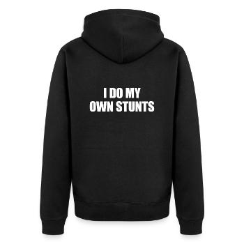 I Do My Own Stunts - Lustiges Tollpatsch Geschenk - Unisex Premium Bio Zip Hoodie - Schwarz - Hinten - Nico (187cm)