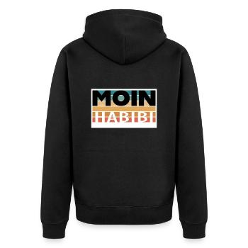 Moin Habibi - Unisex Premium Bio Zip Hoodie - Schwarz - Hinten - Nico (187cm)