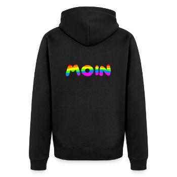 MOIN - Unisex Premium Bio Zip Hoodie - Schwarz - Hinten - Nico (187cm)