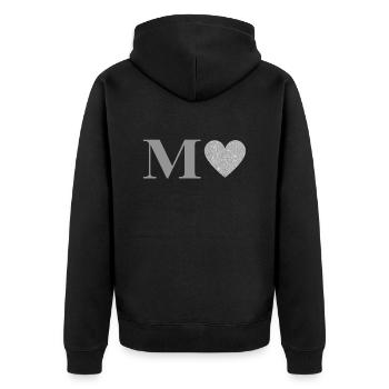 Buchstabe M Silbernes Herz - Unisex Premium Bio Zip Hoodie - Schwarz - Hinten - Nico (187cm)