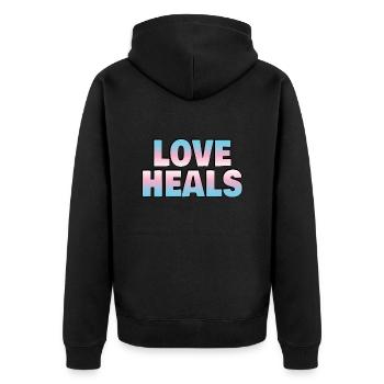 Love Heals Trans Flag Colors - Unisex Premium Organic Zip Hoodie - black - Back - Nico (187cm)