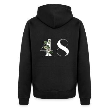 Nummer 48 Grüne Blumen - 48. Blumengeburtstag - Unisex Premium Bio Zip Hoodie - Schwarz - Hinten - Nico (187cm)