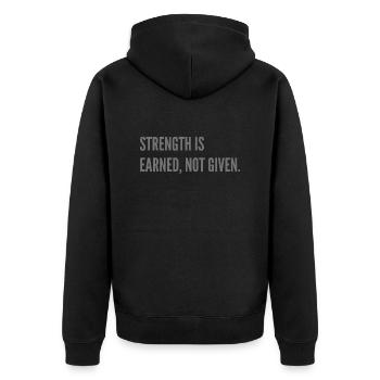 Strenght is earned, not given. - Unisex Premium Organic Zip Hoodie - black - Back - Nico (187cm)