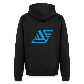 "geometrischem Print Blau" - Unisex Premium Bio Zip Hoodie - Schwarz - Hinten - Nico (187cm)
