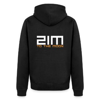 Bitcoin to the Moon - Unisex Premium Bio Zip Hoodie - Schwarz - Hinten - Nico (187cm)
