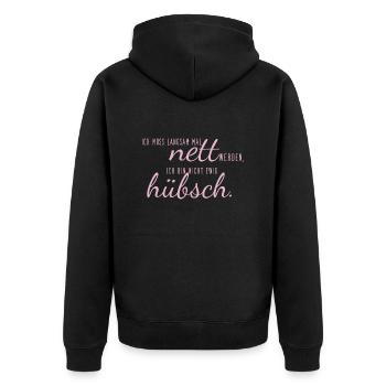 sprüche nett hübsch - Unisex Premium Bio Zip Hoodie - Schwarz - Hinten - Nico (187cm)