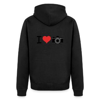 J’aime Photographie Appareil Photo Citation - Fitness Design - Veste à capuche bio Premium Unisexe - noir - Dos - Nico (187cm)
