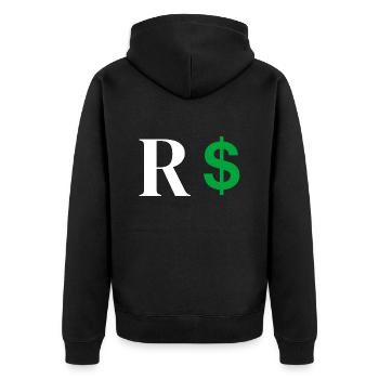 Buchstabe r Dollar - Unisex Premium Bio Zip Hoodie - Schwarz - Hinten - Nico (187cm)