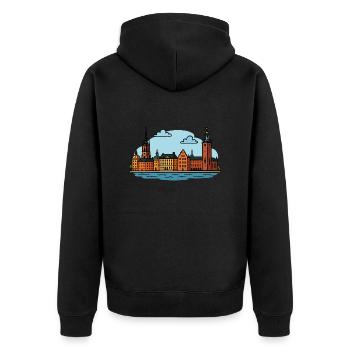 Stockholm City - Unisex Premium Bio Zip Hoodie - Schwarz - Hinten - Nico (187cm)