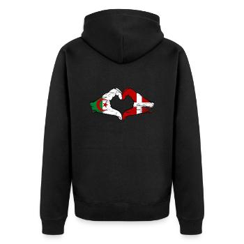 Algérie Danemark drapeau mains forme de coeur utilisé - Veste à capuche bio Premium Unisexe - noir - Dos - Nico (187cm)