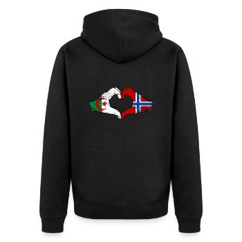 Algerien Norwegen Flagge Hände Herzform used - Unisex Premium Bio Zip Hoodie - Schwarz - Hinten - Nico (187cm)