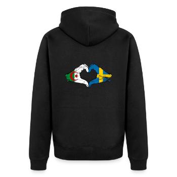 Algerien Schweden Flagge Hände Herzform used - Unisex Premium Bio Zip Hoodie - Schwarz - Hinten - Nico (187cm)