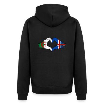 Algérie Islande Drapeau Mains Coeur Forme Utilisé - Veste à capuche bio Premium Unisexe - noir - Dos - Nico (187cm)