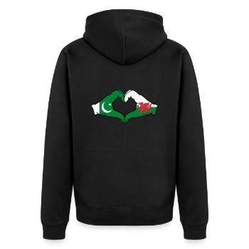 Pakistan Pays de Galles Drapeau Mains Coeur Forme - Veste à capuche bio Premium Unisexe - noir - Dos - Nico (187cm)