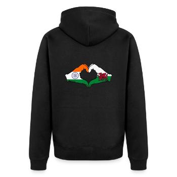 Inde Pays de Galles Drapeau Mains Coeur Forme - Veste à capuche bio Premium Unisexe - noir - Dos - Nico (187cm)