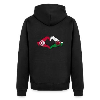 Tunisie Pays de Galles drapeau mains coeur utilisé - Veste à capuche bio Premium Unisexe - noir - Dos - Nico (187cm)