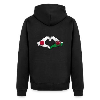 Japon Pays de Galles drapeau mains forme de coeur utilisé - Veste à capuche bio Premium Unisexe - noir - Dos - Nico (187cm)