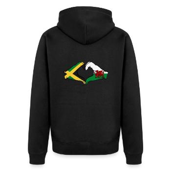 Jamaïque Pays de Galles Drapeau Mains Coeur Forme - Veste à capuche bio Premium Unisexe - noir - Dos - Nico (187cm)