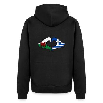 Wales Greece flag hands heart shape used - Unisex Premium Organic Zip Hoodie - black - Back - Nico (187cm)