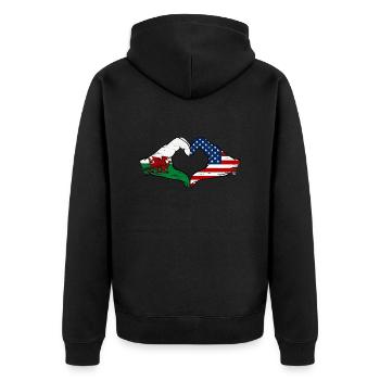 Wales USA Flagge Hände Herzform used - Unisex Premium Bio Zip Hoodie - Schwarz - Hinten - Nico (187cm)