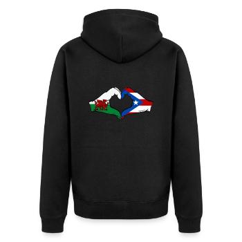 Wales Puerto Rico Flagge Hände Herzform - Unisex Premium Bio Zip Hoodie - Schwarz - Hinten - Nico (187cm)
