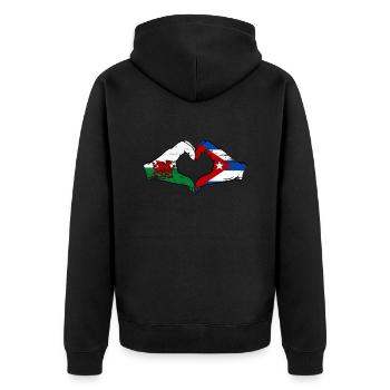 Pays de Galles Cuba Drapeau Mains Coeur Forme Utilisé - Veste à capuche bio Premium Unisexe - noir - Dos - Nico (187cm)
