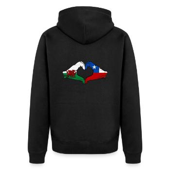 Wales Chile flag hands heart shape used - Unisex Premium Organic Zip Hoodie - black - Back - Nico (187cm)