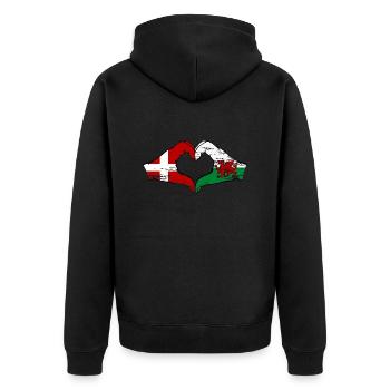Danemark Pays de Galles drapeau mains coeur forme utilisé - Veste à capuche bio Premium Unisexe - noir - Dos - Nico (187cm)