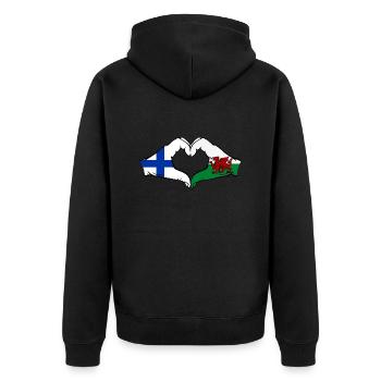 Finlande Pays de Galles Drapeau Mains Coeur Forme - Veste à capuche bio Premium Unisexe - noir - Dos - Nico (187cm)