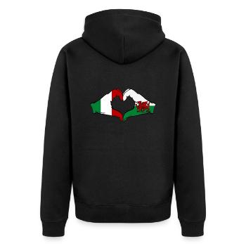 Italy Wales Flag Hands Heart Shape - Unisex Premium Organic Zip Hoodie - black - Back - Nico (187cm)
