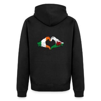 Irlande Pays de Galles Drapeau Mains Coeur Forme Utilisé - Veste à capuche bio Premium Unisexe - noir - Dos - Nico (187cm)