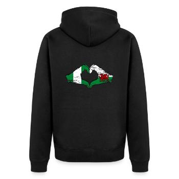 Nigeria Pays de Galles Drapeau Mains Coeur Forme Utilisé - Veste à capuche bio Premium Unisexe - noir - Dos - Nico (187cm)