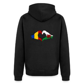 Roumanie Pays de Galles Drapeau Mains Coeur Forme - Veste à capuche bio Premium Unisexe - noir - Dos - Nico (187cm)