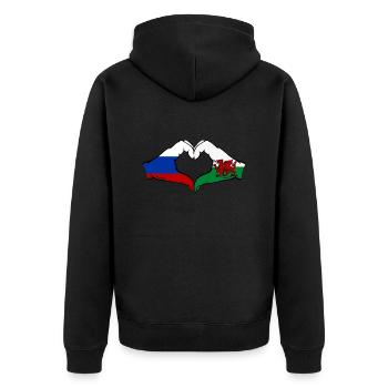 Russie Pays de Galles Drapeau Mains Coeur Forme - Veste à capuche bio Premium Unisexe - noir - Dos - Nico (187cm)