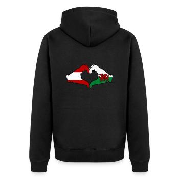 Autriche Pays de Galles Drapeau Mains Coeur Forme - Veste à capuche bio Premium Unisexe - noir - Dos - Nico (187cm)