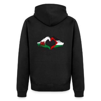 Wales Palästina Flagge Haende Herzform used - Unisex Premium Bio Zip Hoodie - Schwarz - Hinten - Nico (187cm)