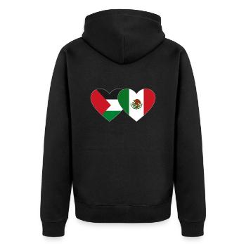 Palestine Mexico Flag Heart - Unisex Premium Organic Zip Hoodie - black - Back - Nico (187cm)