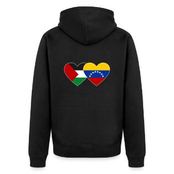 Palästina Venezuela Flagge Herz - Unisex Premium Bio Zip Hoodie - Schwarz - Hinten - Nico (187cm)