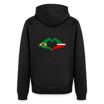Brésil Tatarstan drapeau mains coeur utilisé - Veste à capuche bio Premium Unisexe - noir - Dos - Nico (187cm)